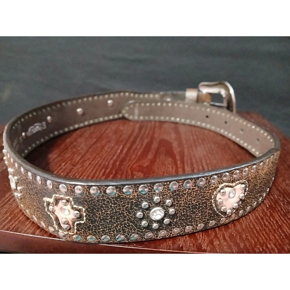 Nocona Girls Western Belt Pink Hearts, Crosses , Rhinestones Silver Buckle 22